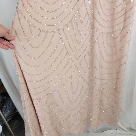 Adrianna Papell Womens size 4 Art Deco Blouson Halter Beaded Blush Pink Dress - Picture 5 of 8